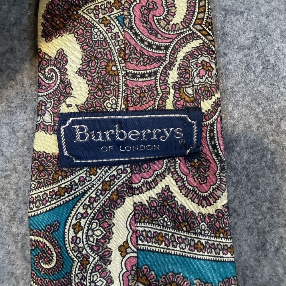 Vintage Burberrys Tie Mens One Size Multicolor Paisley Silk Designer Sewn USA - Picture 3 of 7